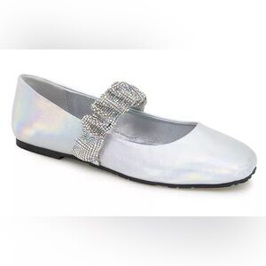Kenneth Cole Elina Silver Flats with Rhinestone Strap Size 8M